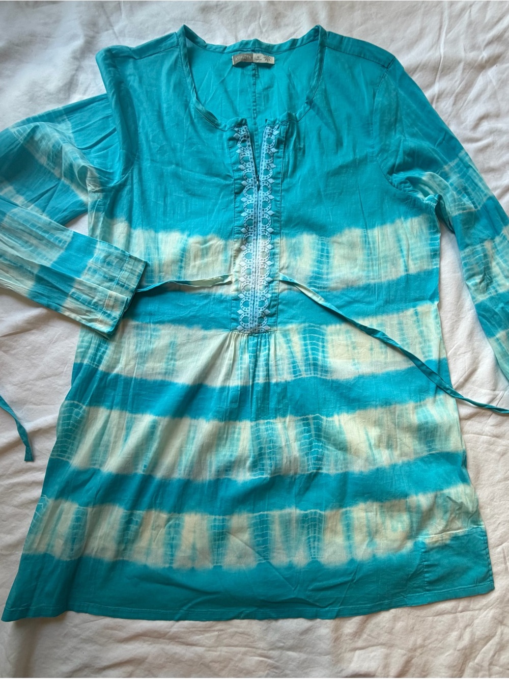 Athleta Surfer Girl Embroidered Boho Swim Coverup Dress Blue Tie Dye Size 2X - Picture 4 of 13